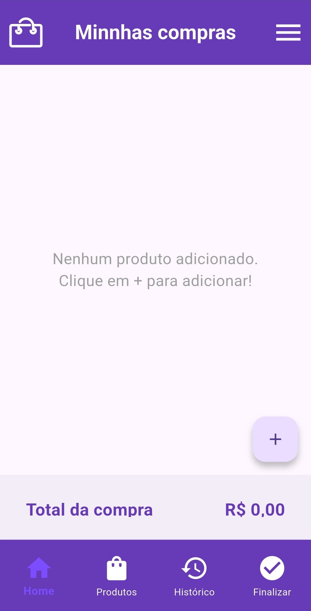 Tela inicial do app MyShop